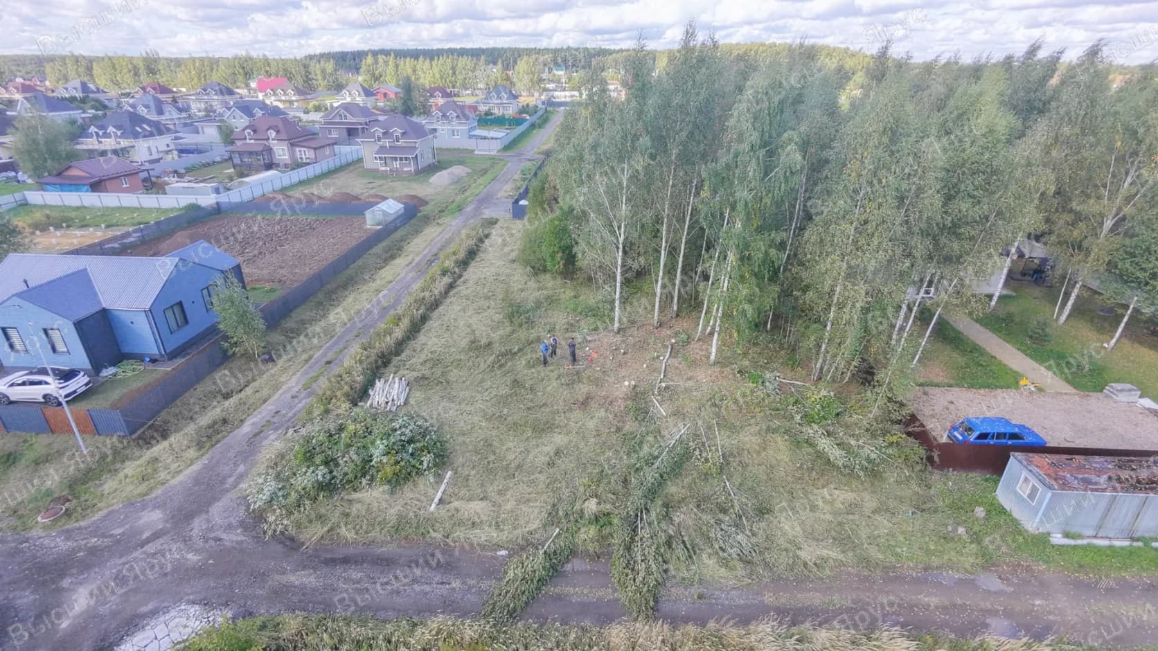 В процессе: открытая часть участка, ветви и сложенные стволы